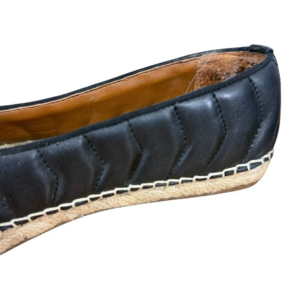 Franco Sarto Kyla Quilted Black Leather Espadrille Square Toe Flats Shoes sz 8.5